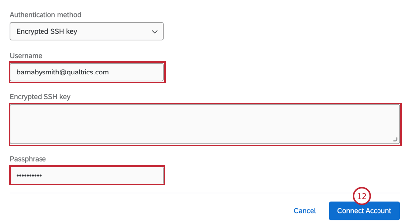 entering the details to use an encrypted ssh key