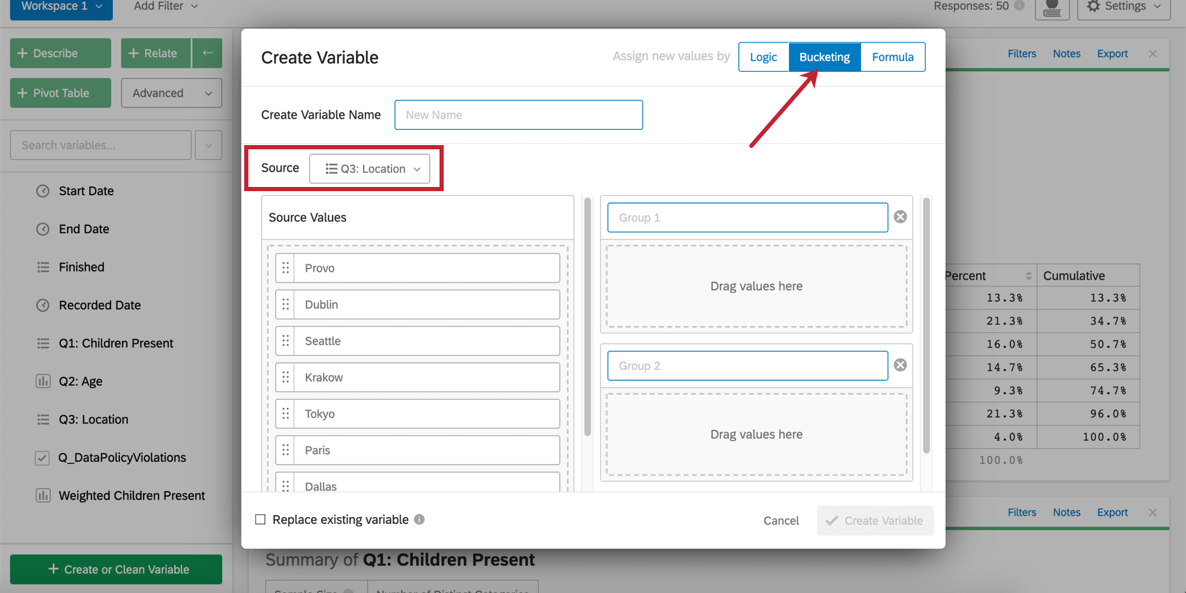 Create a variable with bucketing
