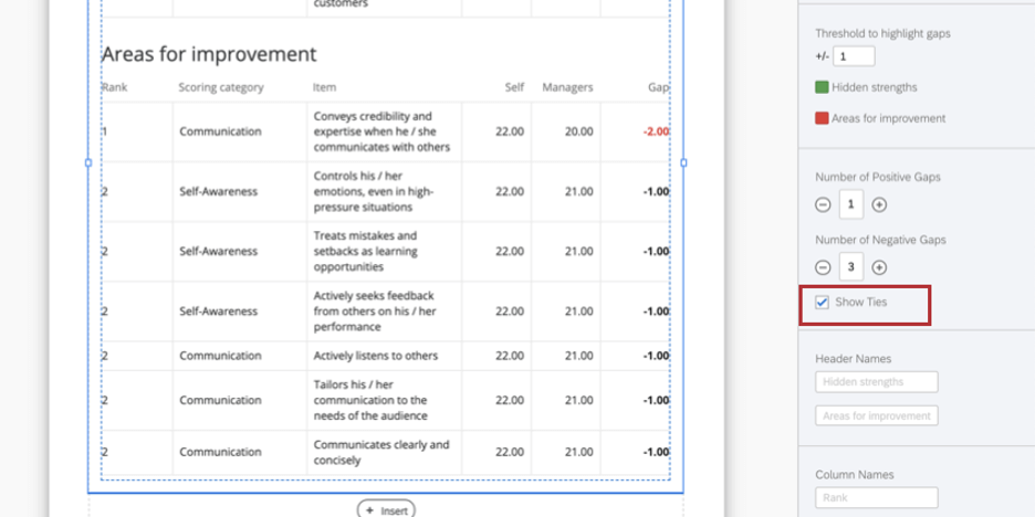 Show toes setting in chart editing pane