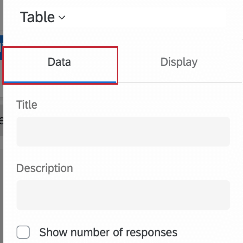 Editing pane of a table widget; shows "Data" tab is selected along the top
