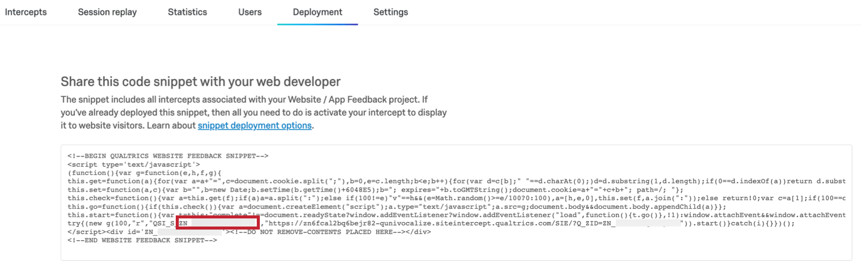Zone ID in the deployment code of the project, starting with ZN