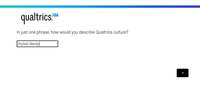 Text Entry question in preview with the phrase Stylish Nerdy entered