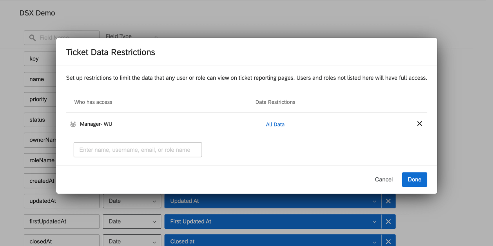Ticket data restrictions