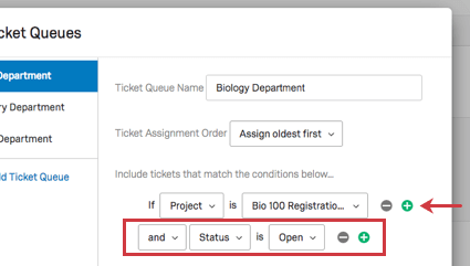 Conditions in a ticket queue