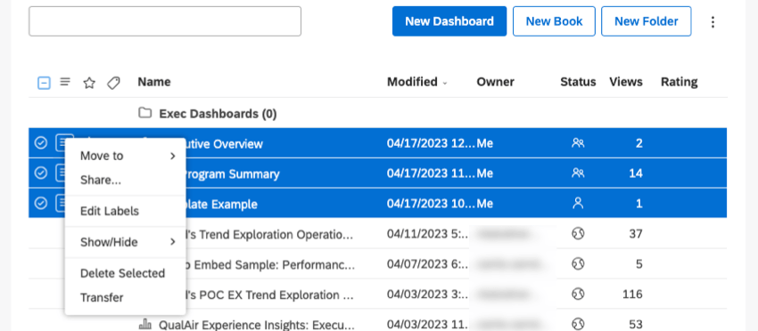 multiple dashboards selected