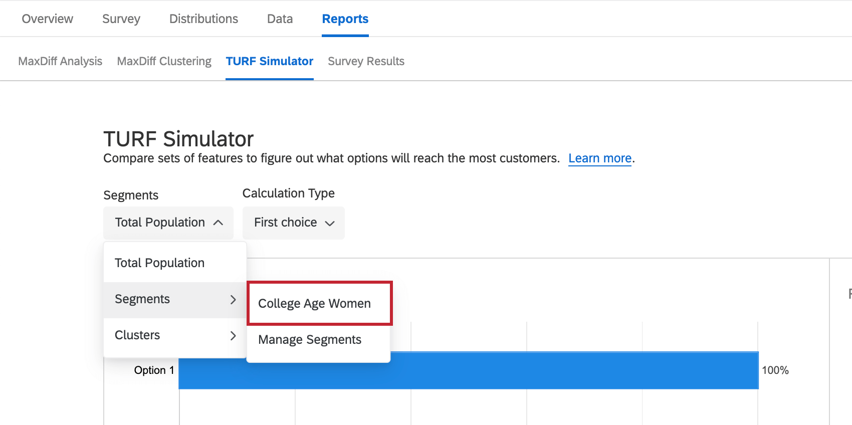 the segment dropdown menu for selecting a segment