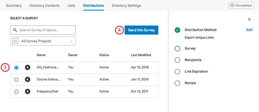 Selecting a survey