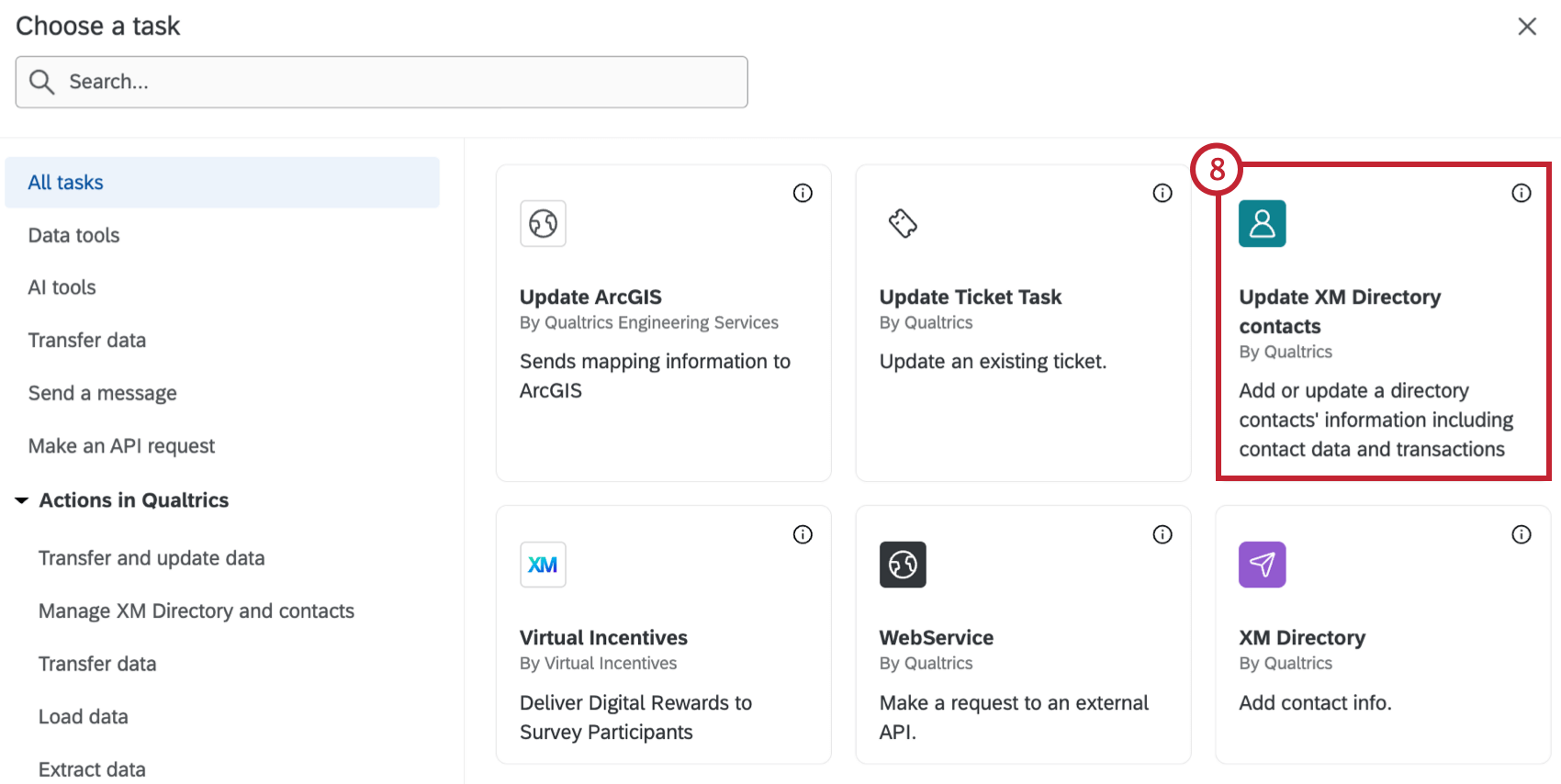 update XMD contacts task highlighted within the task selection menu