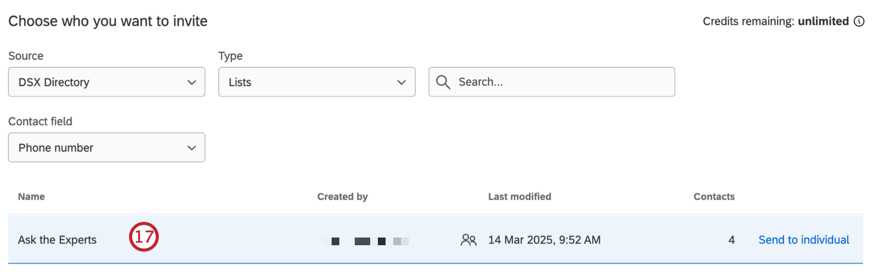 selecting a contact list