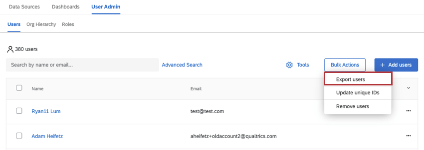 Export Users option