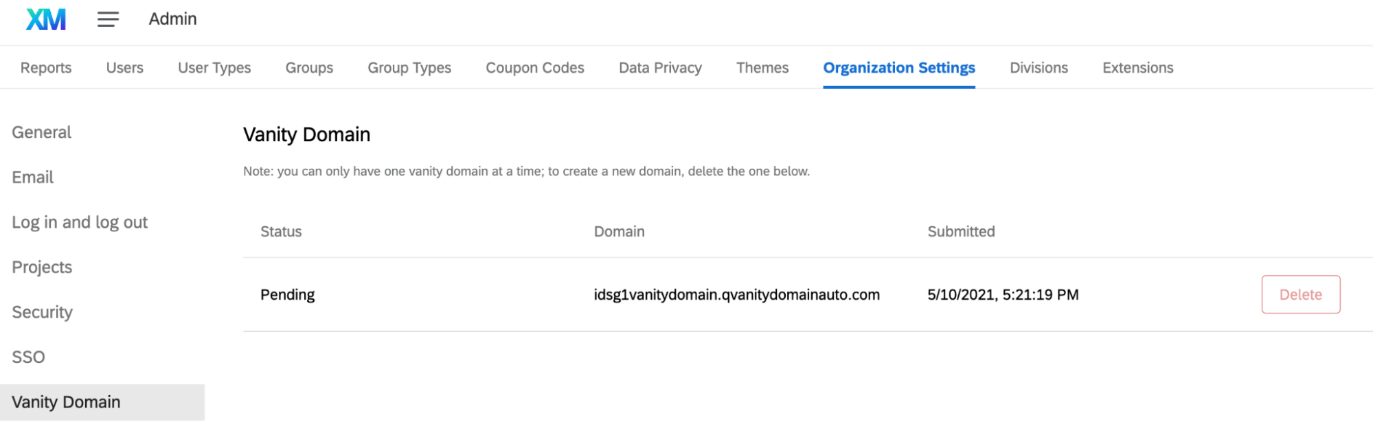 Domain status page