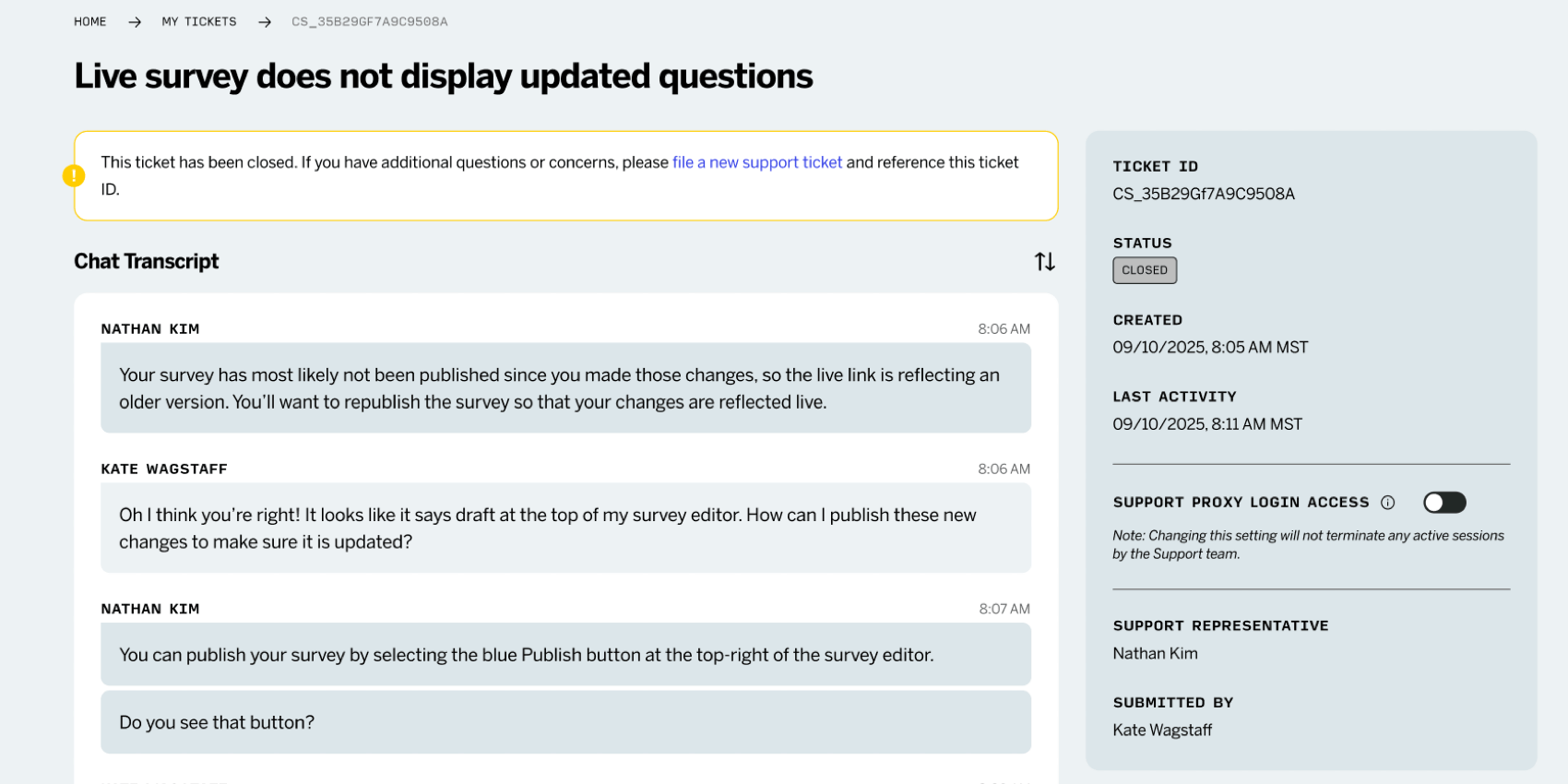 viewing a chat transcript in the hub
