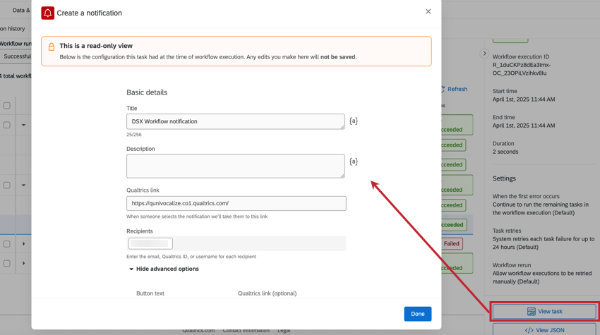clicking view task