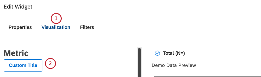 Select the Visualization tab. To enter your own widget title, click Custom title.