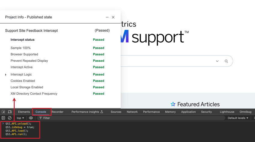 running the JavaScript snippet in the browser console to open the testing window