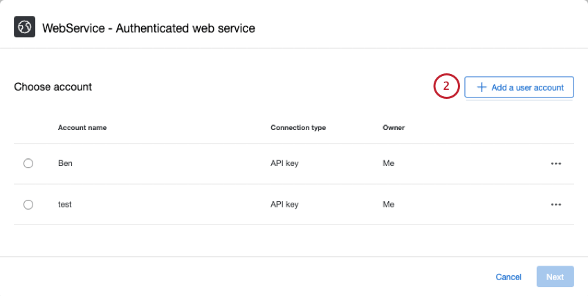 new window where you configure user accounts