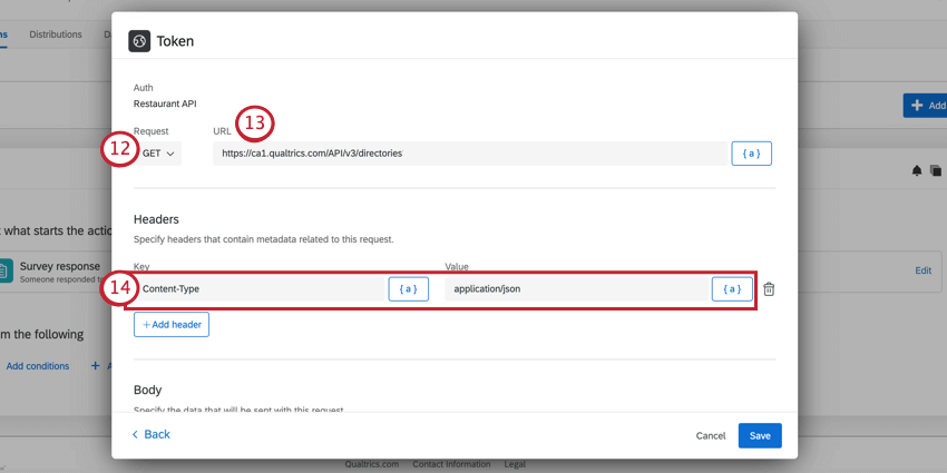 choosing the request and entering a URL
