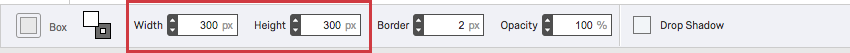 width and height fields in the toolbar along the top
