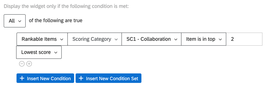 showing the widget if the score for collaboration is one of the 2 lowest scores