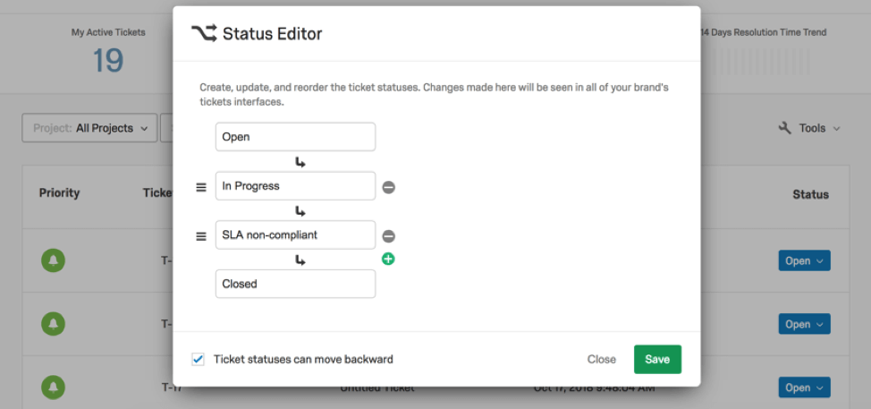 Window for editing statuses and making custom ones