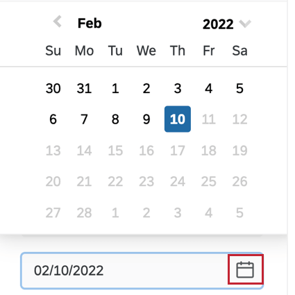 the calendar picker for choosing a date