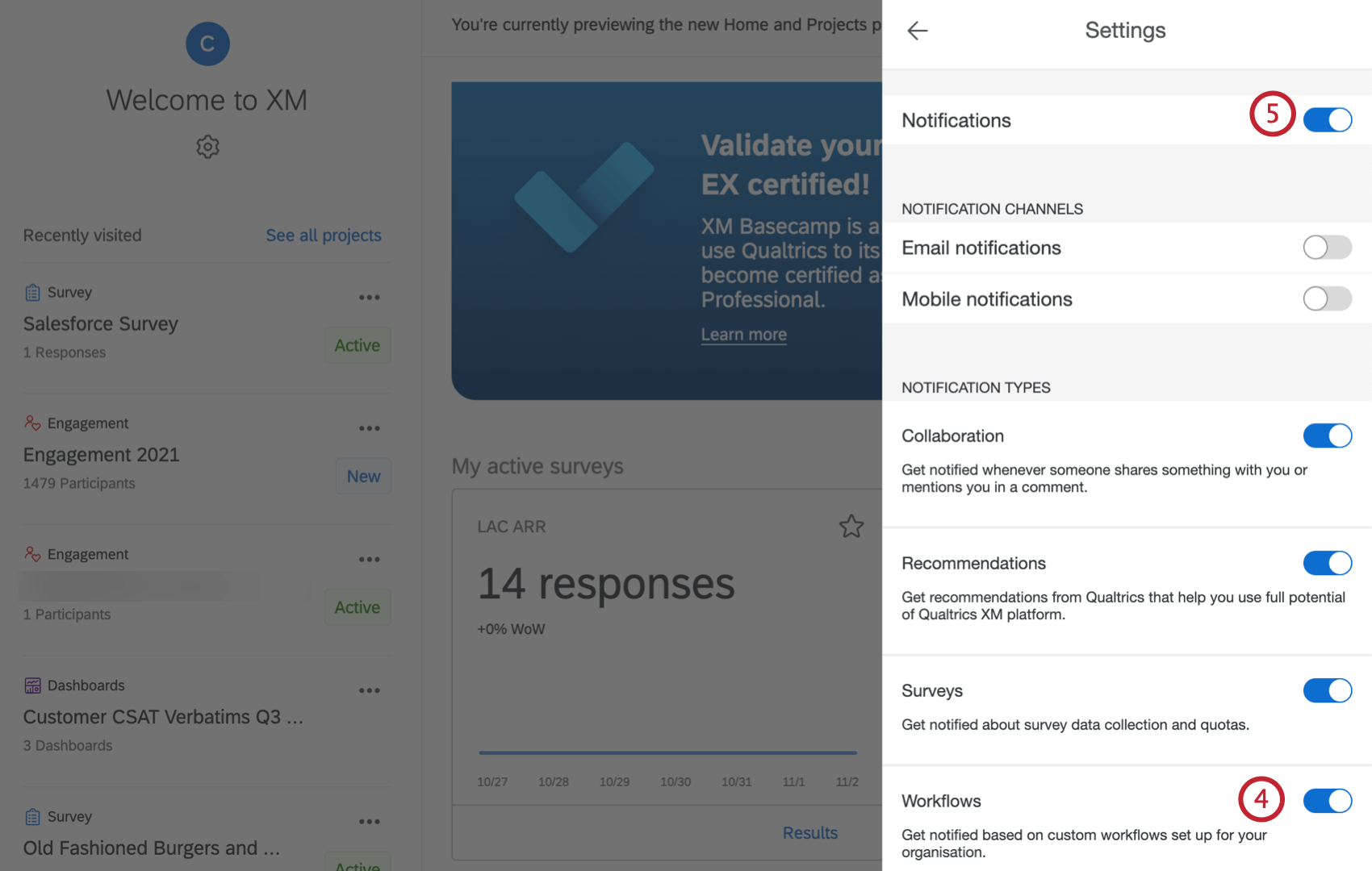 navigating to settings and selecting workflow notifications