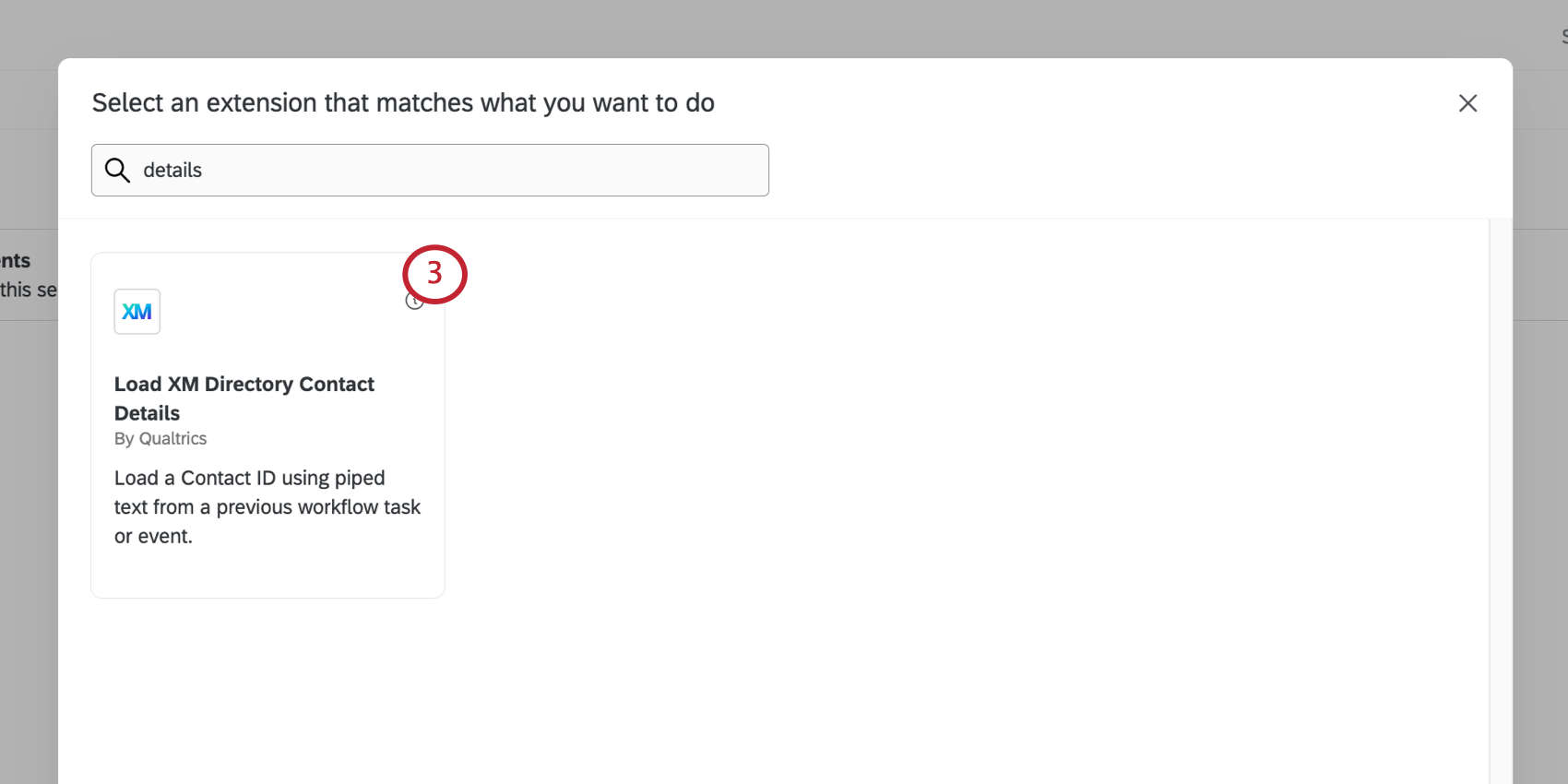 "details" is typed in the search, and load XM Directory Contact Details is selected