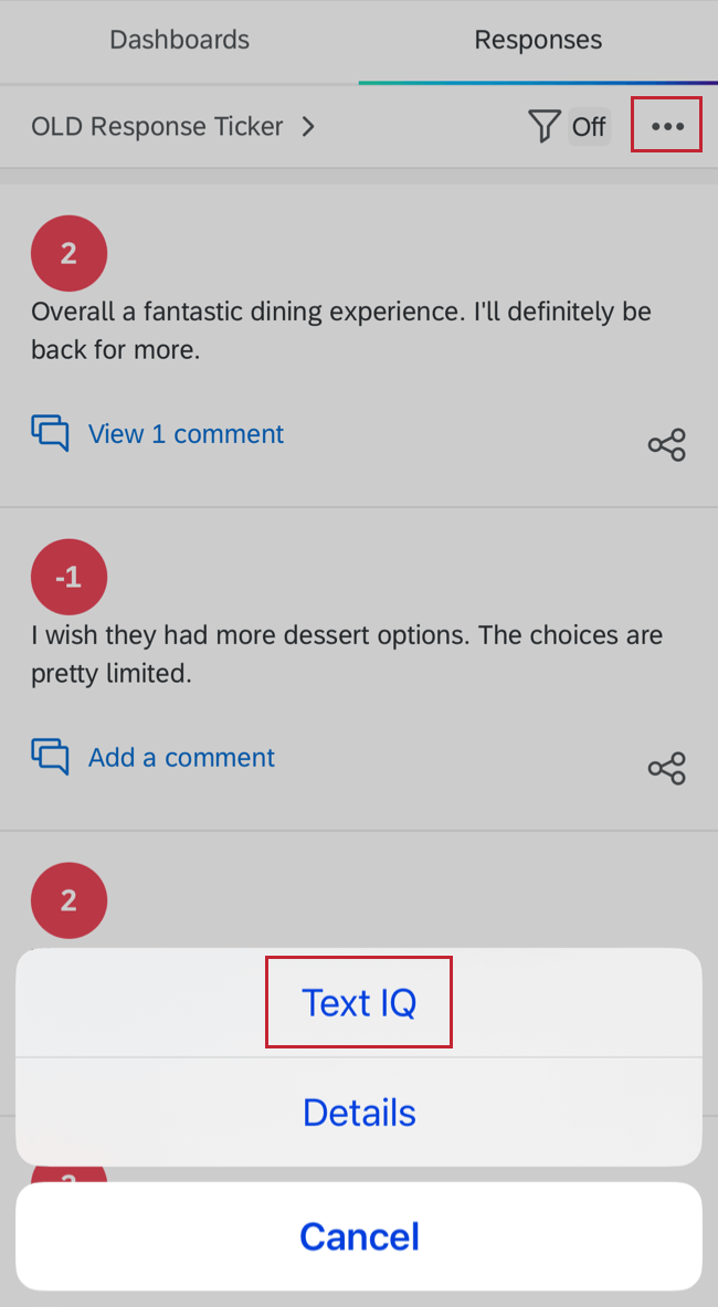 accessing text iq by clicking the responses tab