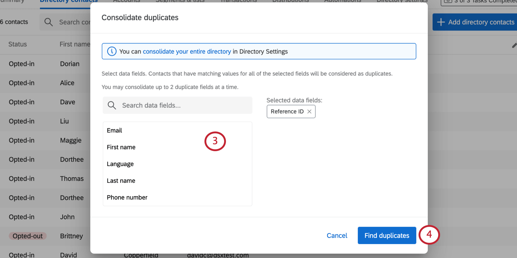 selecting contact fields to deduplicate by