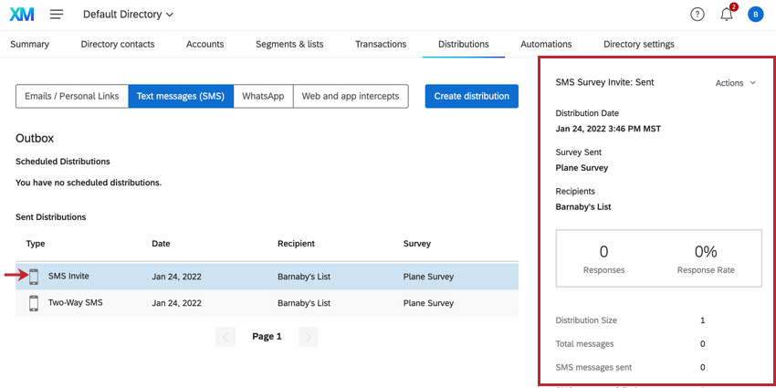 the distribution info panel on the lefthand side of the page after selecting a distribution
