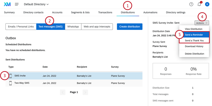 sending an sms reminder in xm directory
