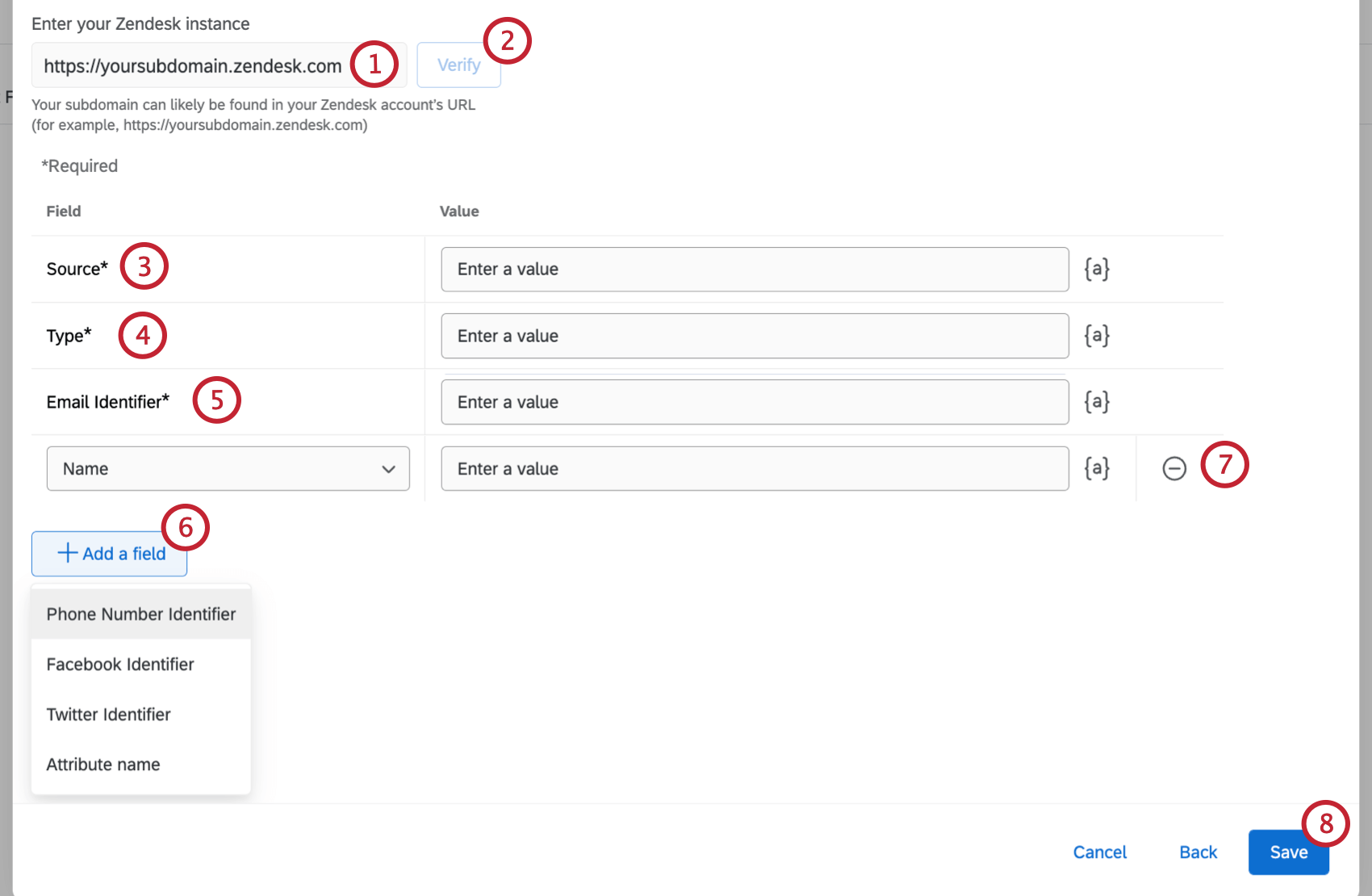 mapping values for the zendesk update profile task